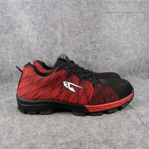 Work Shoes Mens 10 Safety Toe Athletic Active Work Red Black Breathable Lace Up